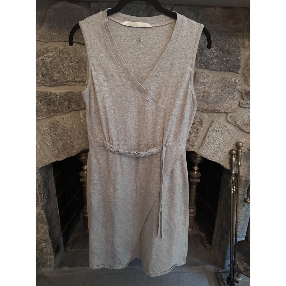 Athleta S Gray Organic Cotton Wrap Dress Sleeveless Tie Waist Casual Travel